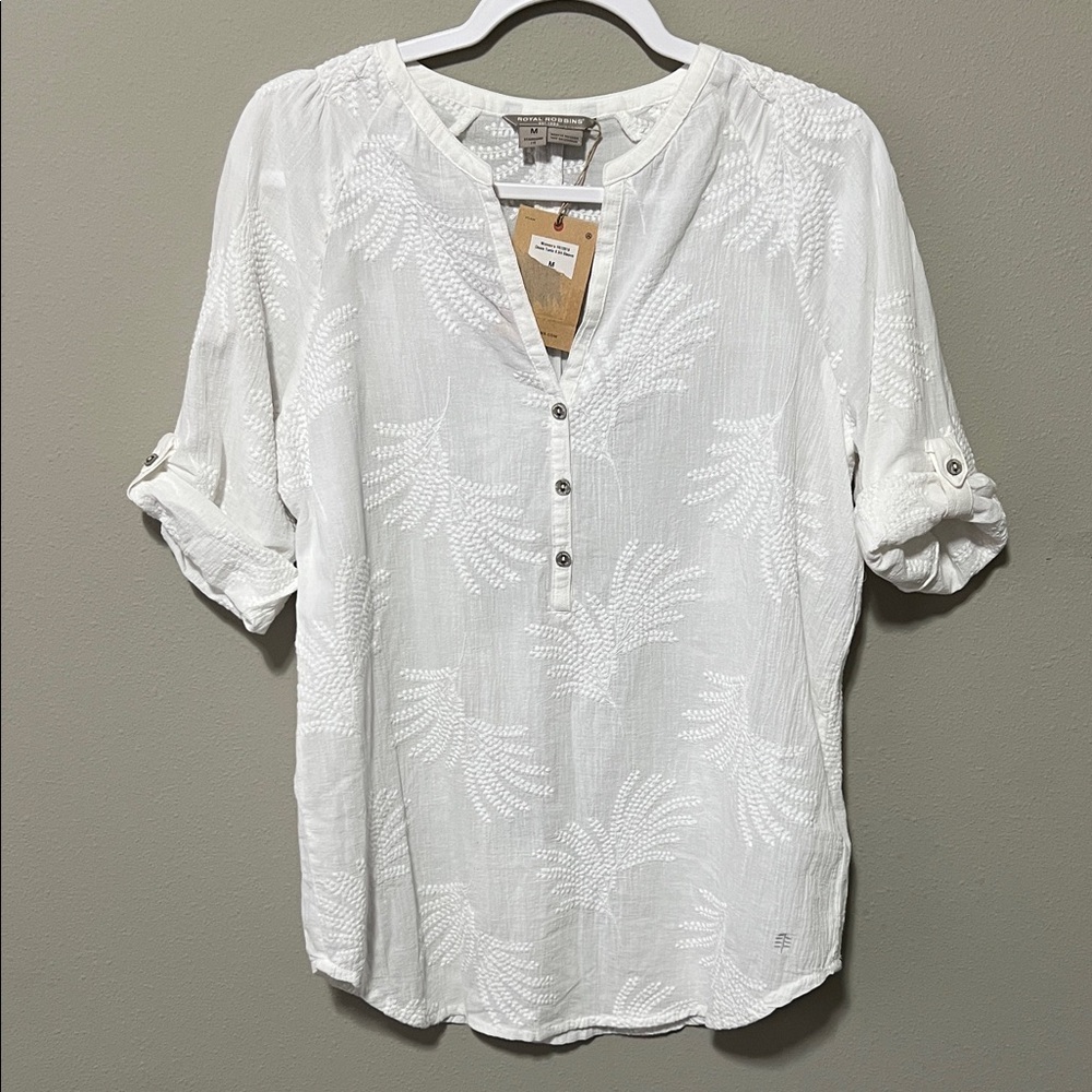 Royal Robbins White Embroidered Oasis Tunic